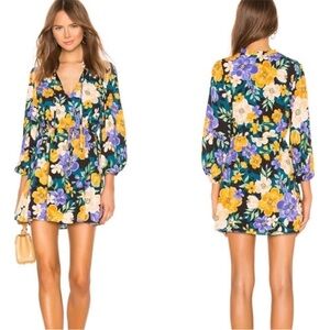 Revolve Tularosa Lillian Floral Long Sleeve Tie Neck Waist Mini Dress Size M